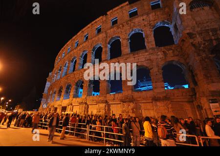 Hockey fans and residents of city Pula ce skate on hockey filed after an end of second day of Arena Ice Fever MMXII in roman amphitheatre on 15. september 2012.  Organizers are ensure 500 skates for everyone who wants ice skate   Photo: Dusko Marusic/PIXSELL  Stock Photo