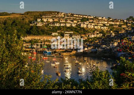 Looking across the River Fowey at the harbour and village of Polruan in iCornwall Stock Photo