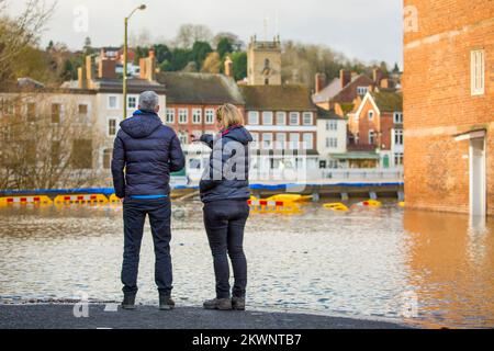 Bewdley, UK. 23rd February, 2022. Flood wate from the River Severn cuts ...