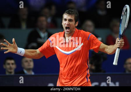 FILE PHOTO Croatian tennis player Marin Cilic has been suspended from playing for nine months for breaking doping laws. The International Tennis Federation (ITF) says the suspension will be back-dated to May 1 so he will be able to return to the tennis circuit on January 31 2014. Cilic tested positive for nikethamide, a stimulant that affects the user's respiratory cycle, in Munich.   10.02.2012., Dom sportova, Zagreb, Croatia - ATP tour PBZ Zagreb Indoors 2013. Marin Cilic - Jurgen Melzer. Photo: Daniel Kasap/PIXSELL Stock Photo