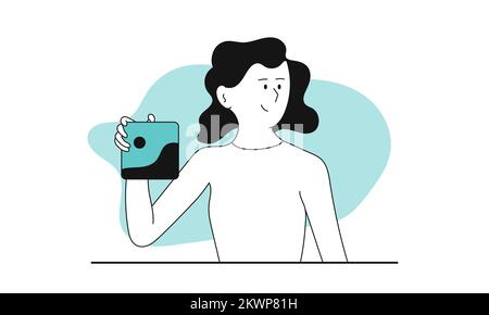 Business marketing with woman vector concept illustration. Web technology and seo strategy for communication. Social media management and digital work Stock Vector
