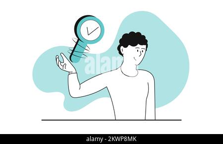 Man with magnifying glass search information vector illustration concept. Business research with businessman and cartoon human detective. Investigatio Stock Vector