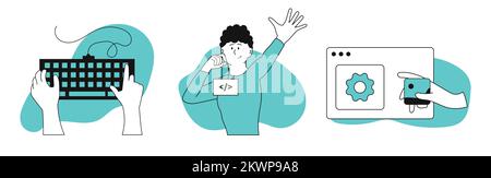 Development application vector illustration concept. Business internet technology and software interface programming. App coding and network screen pr Stock Vector