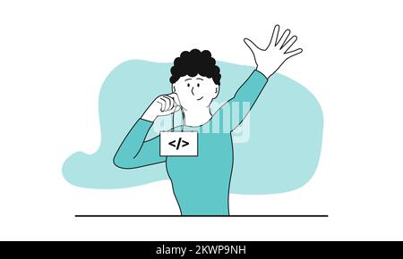Male developer vector concept illustration. Business character and web development. Professional programmer and application engineer. Software develop Stock Vector