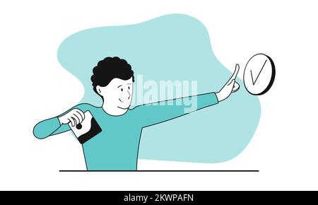 Online digital work and man working vector illustration concept. Business network and internet communication with office. Media connection and virtual Stock Vector