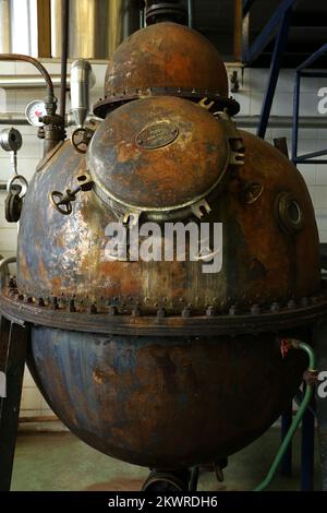 07.03.2014., Croatia, Zagreb - In Badel alcoholic liquor Pelinkovac is produced in the same cauldron since 1921. It is done by traditional recipe that has not changed  from the 1945th. The recipe for the famous Pelinkovec knows only one person, Vesna Jurak director of technology development of strong alcoholic beverages in Badel. In Pelinkovac there are no no artificial flavors, no preservatives, artificial colors and flavor enhancers. Taste give him the aromatic wild herbs.  Photo: Anto Magzan/PIXSELL Stock Photo