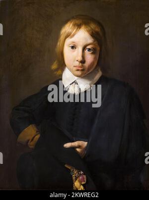 Jan de Bray, Portrait of a boy aged six, painting in oil on panel, 1654 Stock Photo