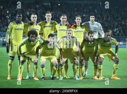 Chelsea FC. Chelsea FC team during the UEFA Champions League Group G match between NK Maribor and Chelsea at the Stadion Ljudski vrt. Stock Photo