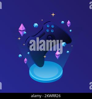 Joystick, game controller digital asset. P2E Crypto Games Illustration. Crypto games championship. Vector illustration Stock Vector