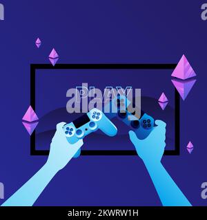 P2E Crypto Games Illustration. Choose your joystick. Earn money playing crypto games. Vector illustration Stock Vector