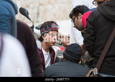 16.03.2015., Dubrovnik, Croatia - India's most famous actor Shah Rukh Khan is shooting high action scenes for upcoming movie Fan. Most of the scenes will be shot on Dubrovnik's famous Stradun and the city stone walls. Today, they are preparing for running scene through the city streets which will involve a stuntman and duplicate actor.  Photo: Grgo Jelavic/PIXSELL Stock Photo