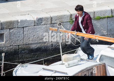 Shah Rukh Khan is filming a scene of his new movie Fan in old town of Dubrovnik, Croatia on March 19, 2015. Shah Rukh Khan  is most famous actor in Bollywod and second in highest paid actors in the world list. Stock Photo