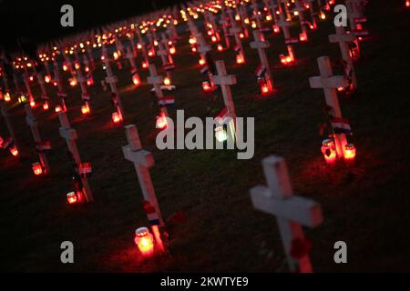 17.11.2015., Croatia, Vukovar - Memorial Cemetery for the Casualties of the Homeland War. This largest mass grave in Europe after World War II is located on the eastern entrance to Vukovar. Croats marking Vukovar Remembrance Day  to honor the memory of the civilians and soldiers killed by Yugoslav Peoples' Army, JNA and Serb paramilitary forces on 18 November, 1991.  Photo: Grgur Zucko/PIXSELL Stock Photo