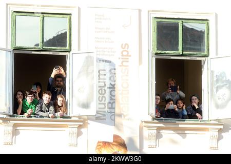 14.03.2016., Zagreb, Croatia - British Crown Prince Charles and his wife Camilla, the Duchess of Cornwall, are visiting Croatia as part of a regional tour that will include Serbia, Montenegro and Kosovo. They visited the historic Upper Town and restoration of buildings that were damaged during bombing in 1991.   Stock Photo