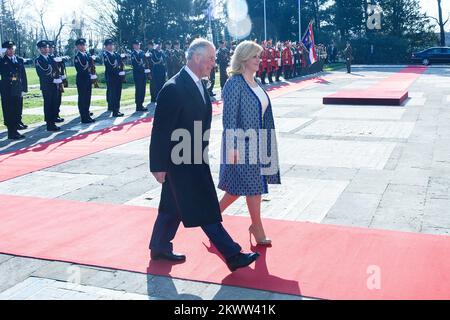 14.03.2016., Zagreb, Croatia - British Crown Prince Charles and his wife Camilla, the Duchess of Cornwall, are visiting Croatia as part of a regional tour that will include Serbia, Montenegro and Kosovo. They are officially welcomed by President Kolinda Grabar-Kitarovic at Presidential Palace.   Stock Photo