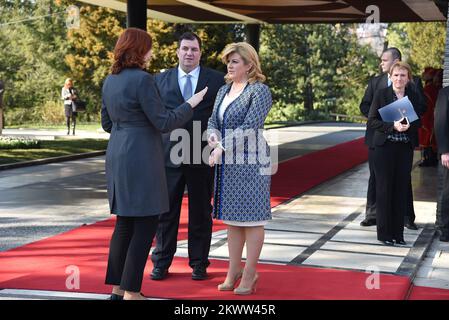 14.03.2016., Zagreb, Croatia - British Crown Prince Charles and his wife Camilla, the Duchess of Cornwall, are visiting Croatia as part of a regional tour that will include Serbia, Montenegro and Kosovo. They are officially welcomed by President Kolinda Grabar-Kitarovic at Presidential Palace.   Stock Photo