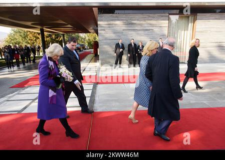 14.03.2016., Zagreb, Croatia - British Crown Prince Charles and his wife Camilla, the Duchess of Cornwall, are visiting Croatia as part of a regional tour that will include Serbia, Montenegro and Kosovo. They are officially welcomed by President Kolinda Grabar-Kitarovic at Presidential Palace.   Stock Photo