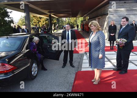 14.03.2016., Zagreb, Croatia - British Crown Prince Charles and his wife Camilla, the Duchess of Cornwall, are visiting Croatia as part of a regional tour that will include Serbia, Montenegro and Kosovo. They are officially welcomed by President Kolinda Grabar-Kitarovic at Presidential Palace.   Stock Photo