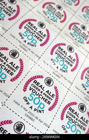 CAMRA, Campaign For Real Ale,50p off a pint vouchers Stock Photo