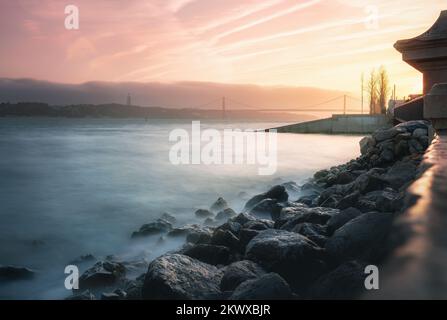 Tagus River (Rio Tejo) at sunset - Lisbon, Portugal Stock Photo