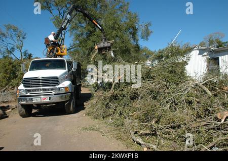 Severe Storms and Tornadoes,  Lady Lake, Fla., February 6, 2007   A worker removes vegetative debris left by the recent tornadoes. The tornadoes caused extensive damage to the Lady Lake area. Mark Wolfe/FEMA.. Photographs Relating to Disasters and Emergency Management Programs, Activities, and Officials Stock Photo