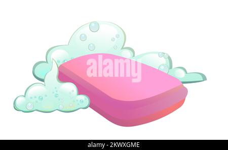 Soaps with foam. Still life. Detergent for washing body and objects. Foaming hygiene liquid. Isolated on white background. Vector Stock Vector
