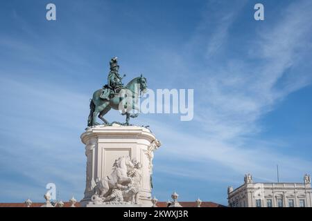 King Dom Jose I Statue at Praca do Comercio Square - Lisbon, Portugal Stock Photo