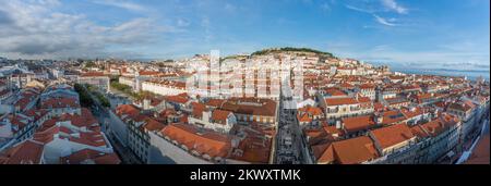 Panoramic aerial view of Lisbon city Saint Georges Castle (Castelo de Sao Jorge), Rossio Square and Tagus River - Lisbon, Portugal Stock Photo