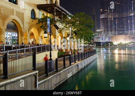 DUBAI - OCTOBER 15: area near the Dubai Fountain on October 15, 2014 in Dubai, UAE. The Dubai Fountain is the world's largest choreographed fountain s Stock Photo