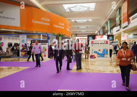 DUBAI - OCT 16: exhibition centre interior on October 16, 2014. Dubai is the most populous city and emirate in the UAE, and the second largest emirate Stock Photo