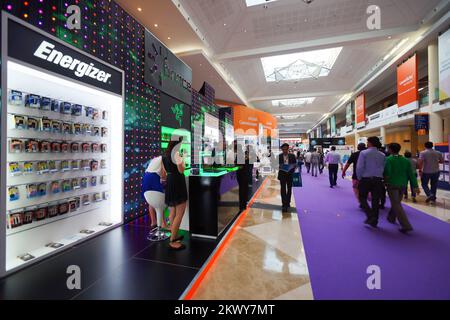 DUBAI - OCT 16: exhibition centre interior on October 16, 2014. Dubai is the most populous city and emirate in the UAE, and the second largest emirate Stock Photo