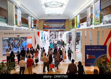 DUBAI - OCT 16: exhibition centre interior on October 16, 2014. Dubai is the most populous city and emirate in the UAE, and the second largest emirate Stock Photo