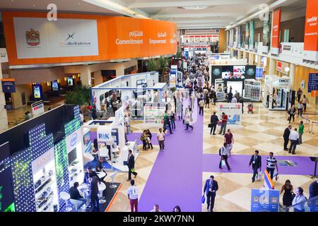 DUBAI - OCT 16: exhibition centre interior on October 16, 2014. Dubai is the most populous city and emirate in the UAE, and the second largest emirate Stock Photo