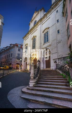 Church of the Magdalene (Igreja da Madalena) stairs at night - Lisbon, Portugal Stock Photo