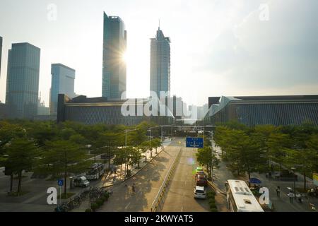 SHENZHEN - OCT 20: ShenZhen downtown on October 20, 2014 in Shenzhen, China. ShenZhen is regarded as one of the most successful Special Economic Zones Stock Photo