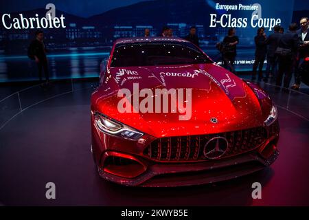 World premiere of Mercedes AMG GT concept at the Motor Show in Geneva, Switzerland, CH, on March 7, 2017. (Photo by Saso Domijan) Stock Photo