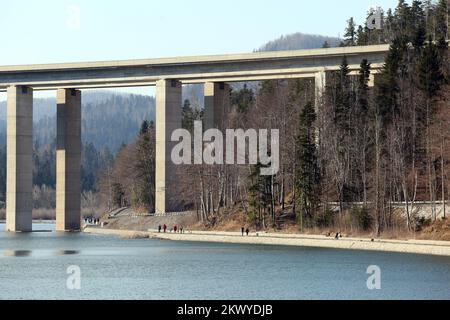 12.03.2017., Croatia, Fuzine - Viaduct over the lake Bajer on the highway Rijeka - Zagreb. Photo: Goran Kovacic/PIXSELL Stock Photo