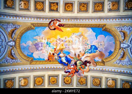 Ceiling painting of the Vienna National Library of the Prunksaal library or Austrian National Library, Austria, Vienna.   The large painting located i Stock Photo