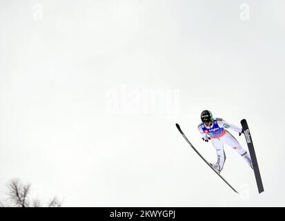 Peter Prevc of Slovenia soars through the air during the men's qualifications for FIS World Cup ski jumping final event in Planica March 23, 2017. Photo: Srdjan Zivulovic/FA Bobo/PIXSELL Stock Photo