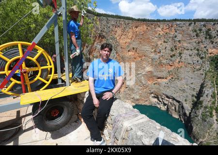 02.05.2017., Imotski, Croatia - From May 1st to 8th Imotski and Red Lake are home to an international diving team with an impressive goal, diving to the bottom of the lake. The depth of the Red Lake in May is 270 - 300 meters, depending on the amount of precipitation. Luka Kolovrat, Director of the Tourist Board Imotski. Photo: Miranda Cikotic/PIXSELL  Stock Photo