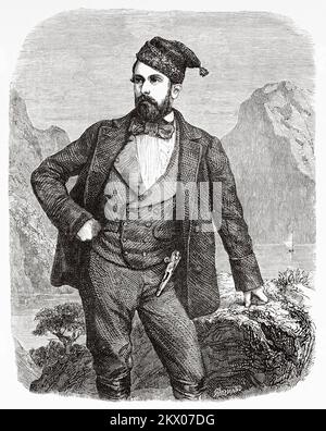 Portrait of Prince Royal of Sweden, Charles XV in traveling costume. Carl Ludvig Eugen. Charles XV in Swedish Karl XV and in Norwegian Karl IV (1826-1872) was King of Sweden and Norway. Scandinavia, Northern Europe. Travels in the Scandinavian States by Saint-Blaise 1856 Stock Photo