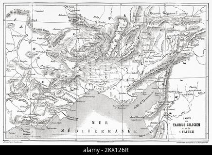 Old map of Cilicia and Taurus mountains region, Turkey. Created by ...