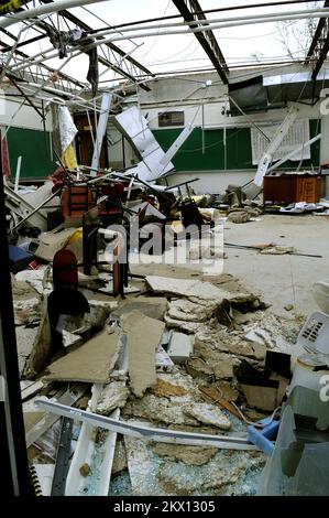 Severe Storms, Tornadoes, and Flooding,  Parkersburg, IA, May 28, 2008   A tornado took the roof off this classroom at Parkersburg High School. Barry Bahler/FEMA.. Photographs Relating to Disasters and Emergency Management Programs, Activities, and Officials Stock Photo