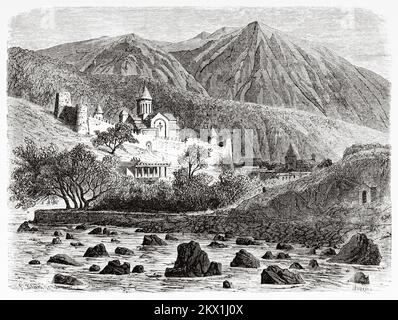 Ananuri fortress, Georgia. Journey from Tiflis in Stavropol to the Dariali Gorge, 1858 by Blanchard Stock Photo