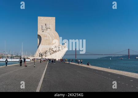 Monument to the Discoveries (Padrao dos Descobrimentos)  and Tagus River (Rio Tejo)  - Lisbon, Portugal Stock Photo