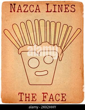 French fries in the bag - reconstruction of the geoglyph The Face from Nazca, The Nazca Lines, Nazca Desert, Peru Stock Photo