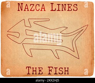 Geoglyph of the fish from Nazca, The Nazca Lines, Nazca Desert, Peru Stock Photo