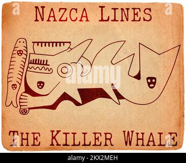 Geoglyph of The Killer Whale from Palpa, The Palpa Lines, Peru Stock Photo