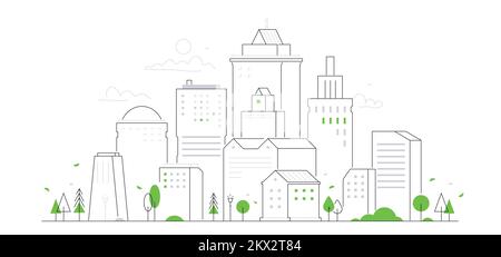Urban cityscape - modern thin line design style vector illustration ...