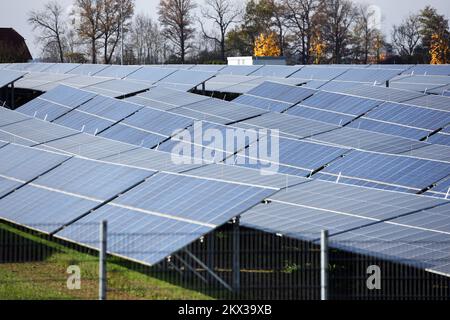 Solar campus with photovoltaic research power plant of EnergieAG in Eberstalzell (Upper Austria), Austria; Stock Photo